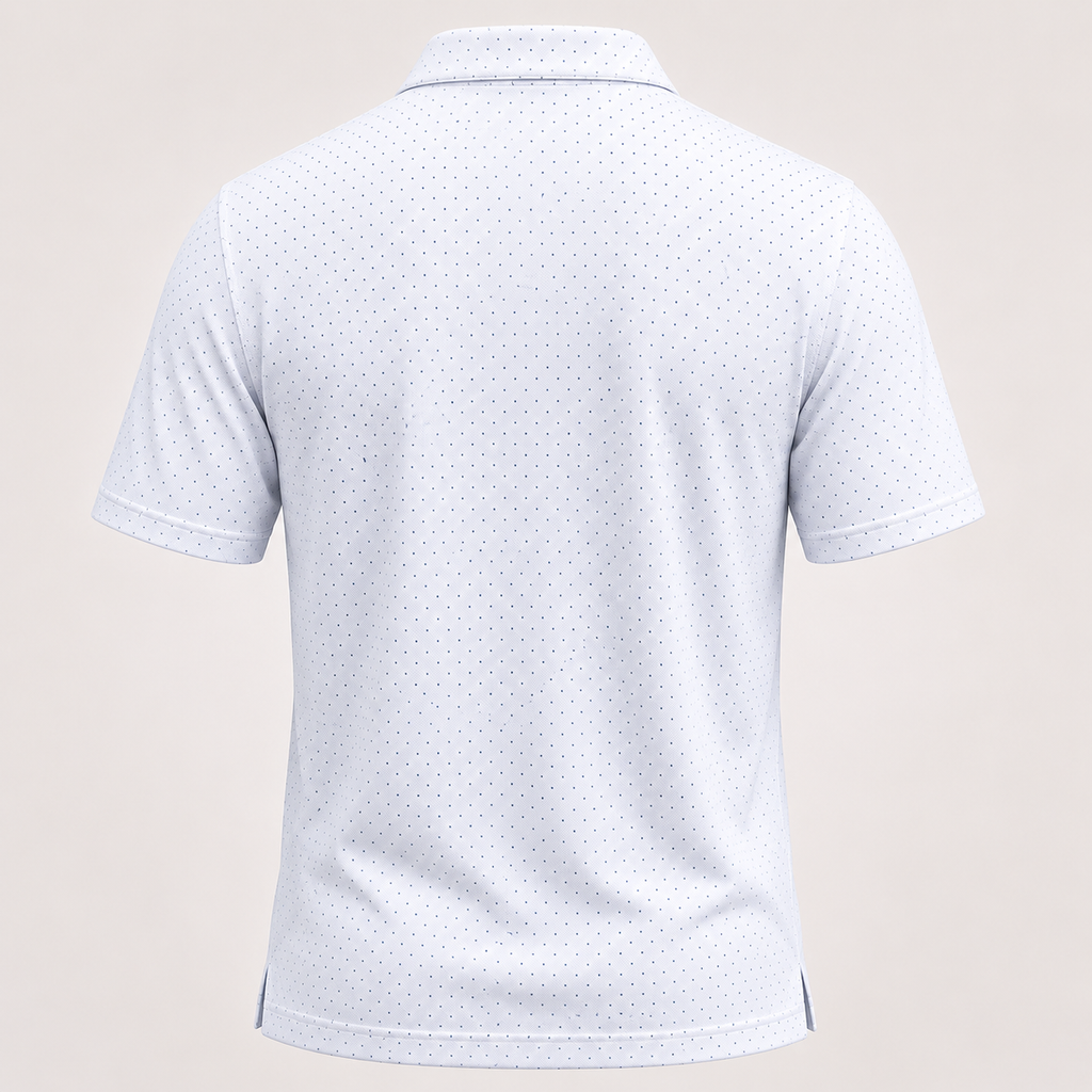 Bubs + Birdie Signature Performance Polo – White/Navy Micro-Dot