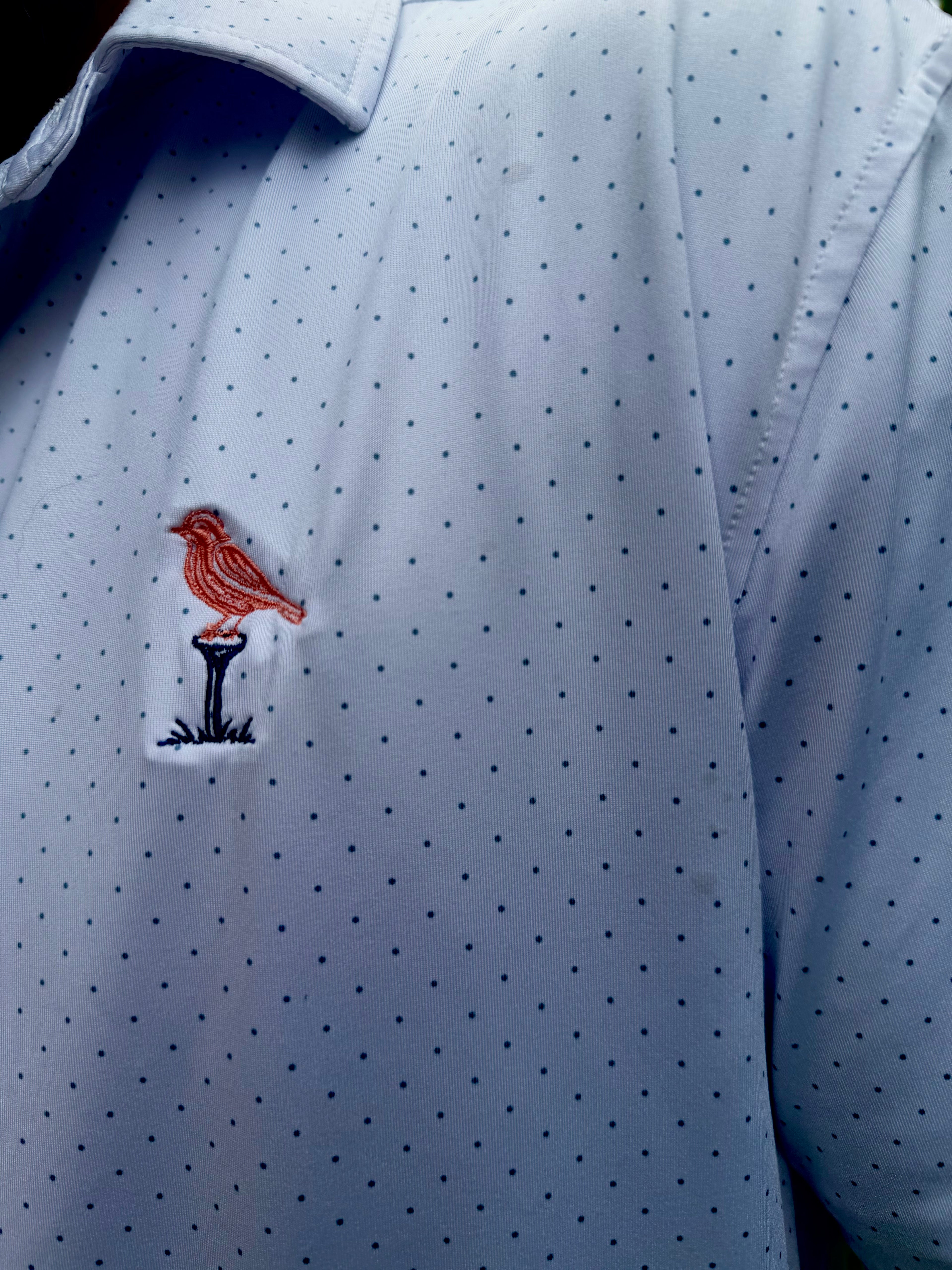 Bubs & Birdie Signature Performance Polo – White/Navy Micro-Dot
