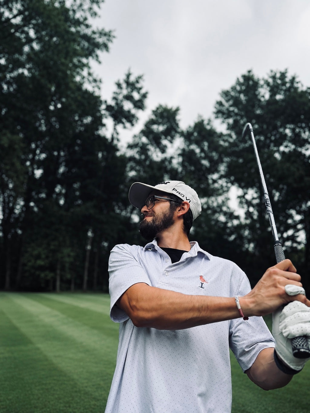 Bubs & Birdie Signature Performance Polo – White/Navy Micro-Dot