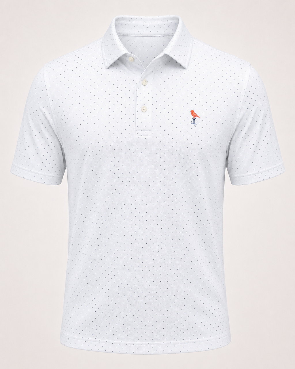 Bubs + Birdie Signature Performance Polo – White/Navy Micro-Dot