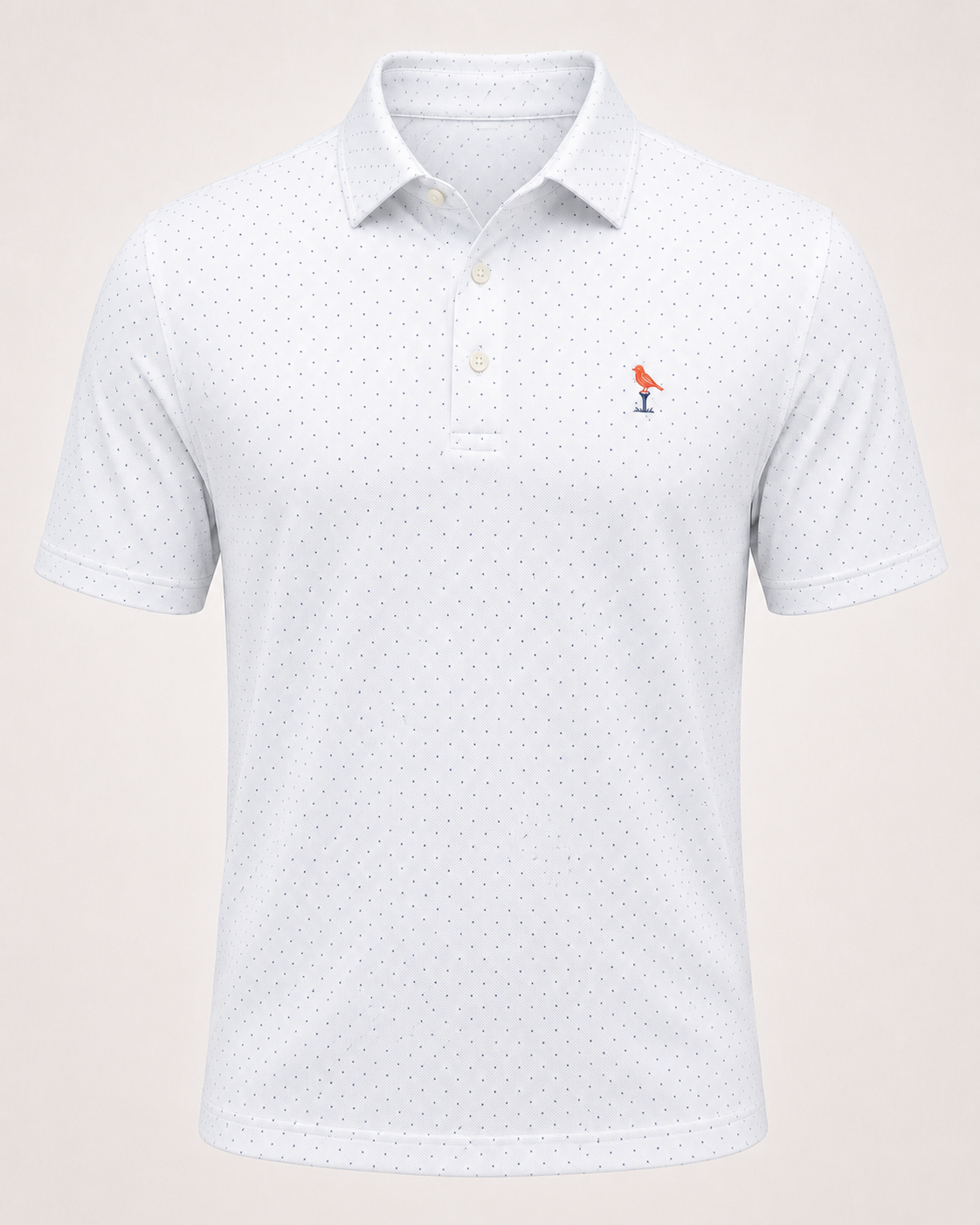 Bubs + Birdie Signature Performance Polo – White/Navy Micro-Dot